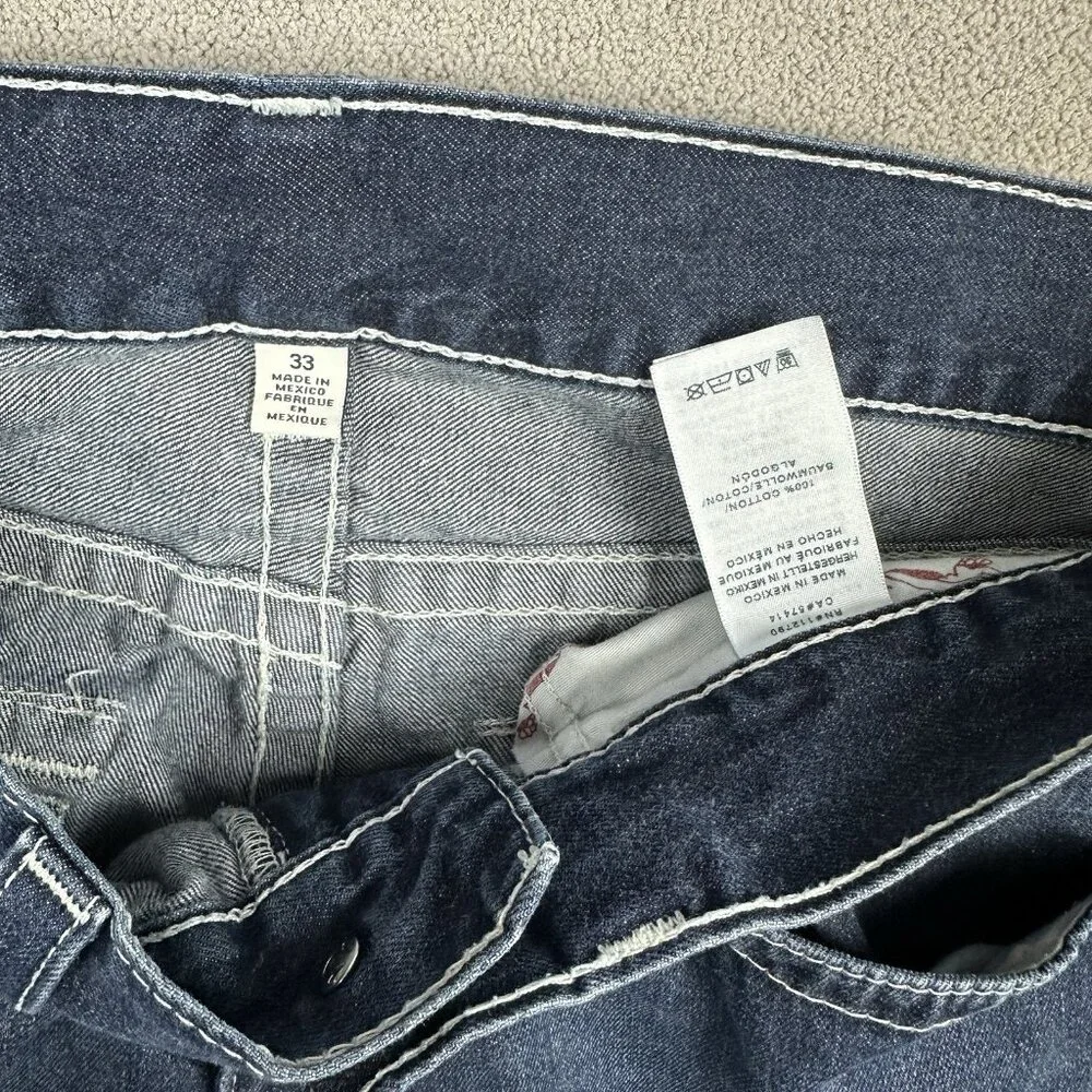 True Religion Jeans Mens 33x31 Blue Straight Flap Pockets Dark Wash Denim